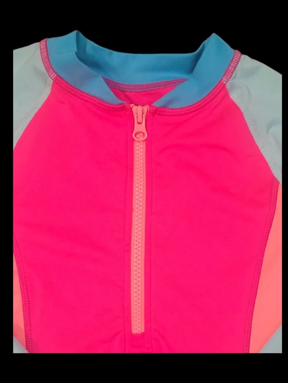 Land' End Girl's Long Sleeve Half-zip Rash-Guard One-piece Swimsuit